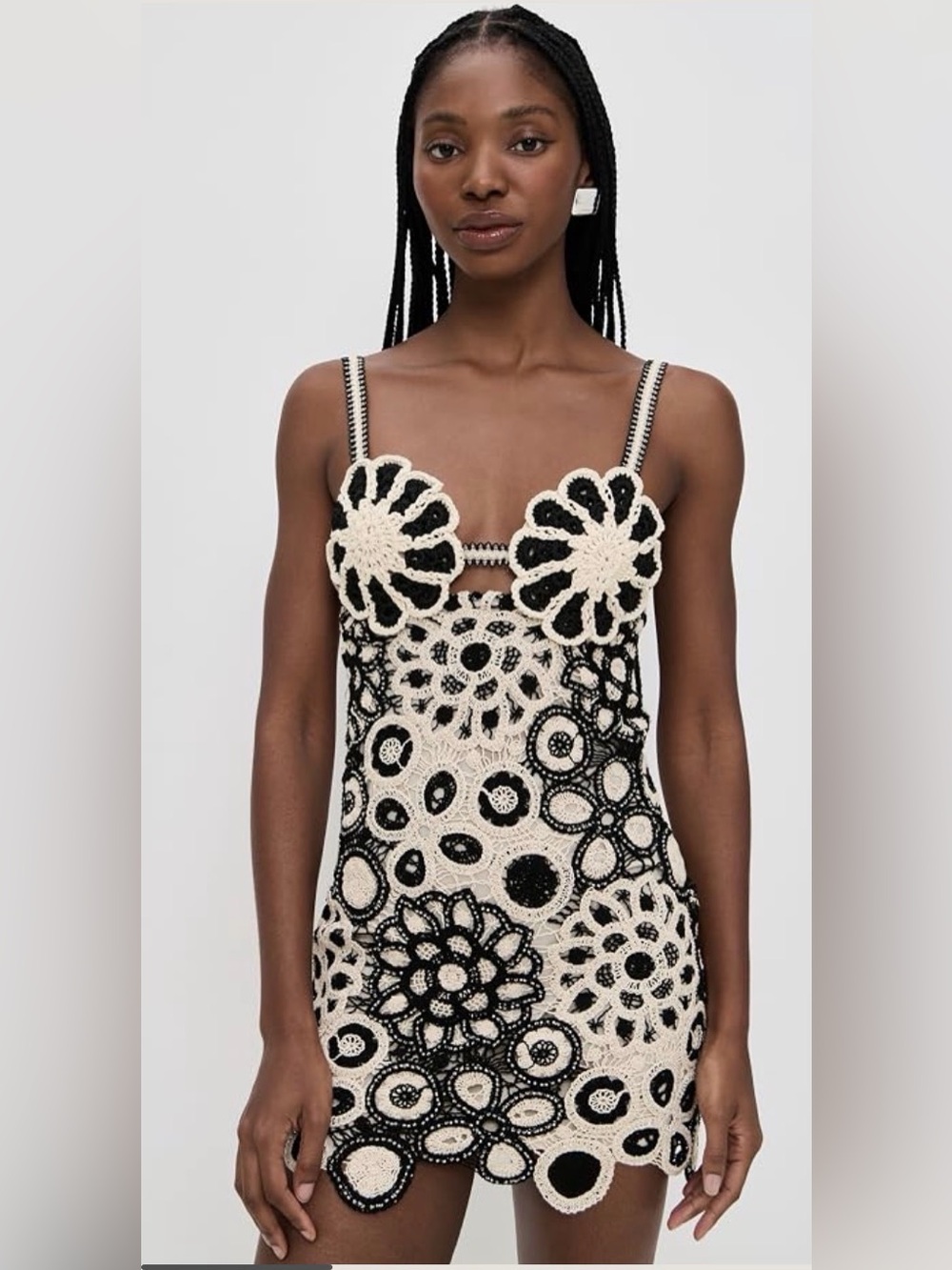 Patbo Coral Crochet Floral Mini Dress in Black and Cream - Women